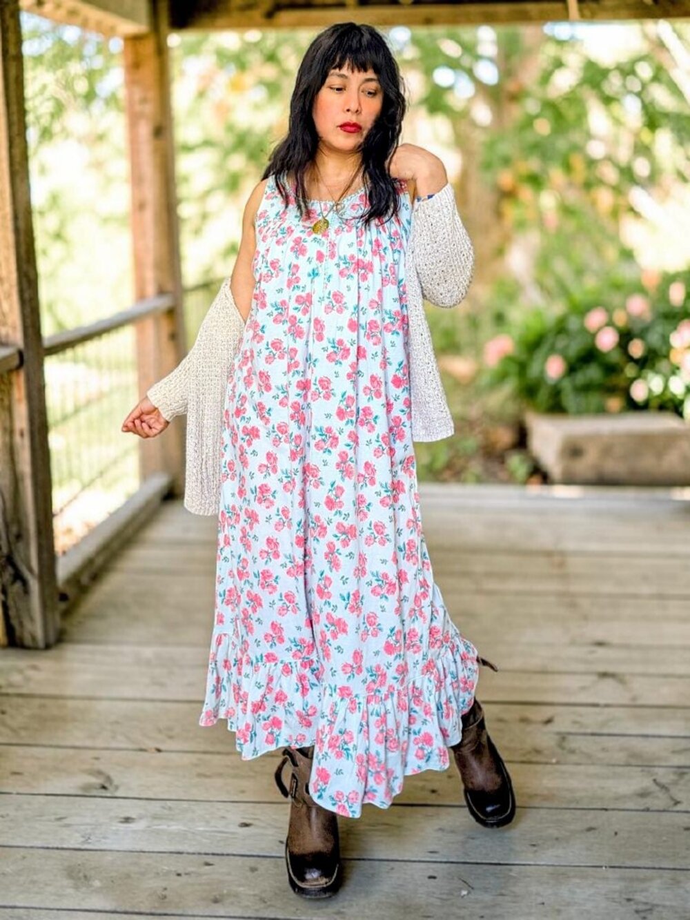 VTG 90's Hong Kong made mint pink floral fairy cottage grunge slip nap dress M